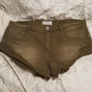 Free People Distressed NWOT Olive denim shorts